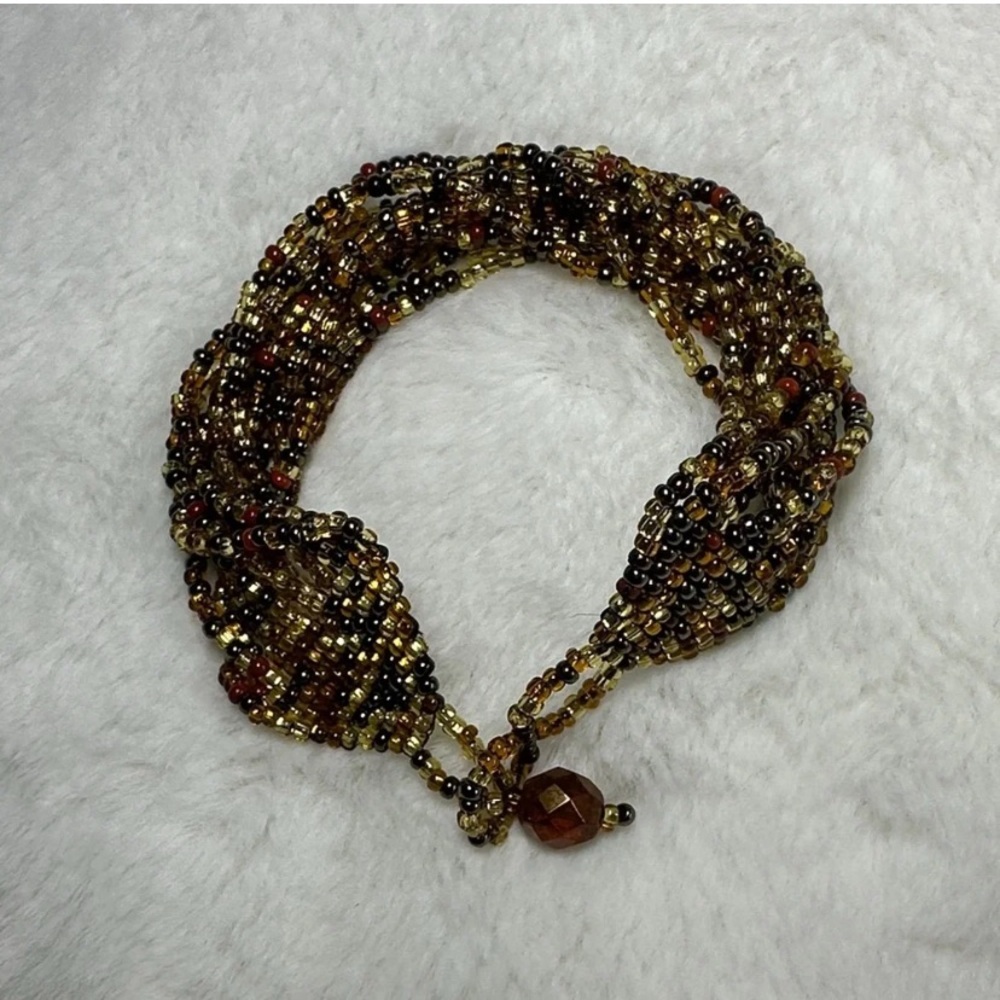 Multi-Strand Brown & Gold Beaded Bracelet